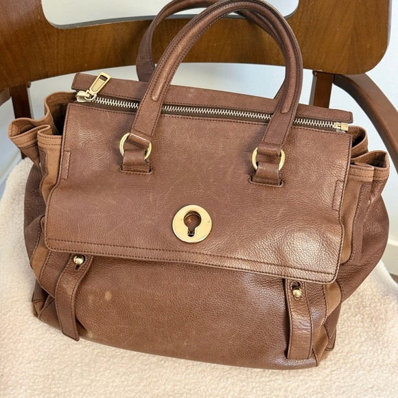 Yves Saint Laurent Handbags - 2011 Yves Saint Laurent Muse Two Brown Leather Bag w/ Canvas